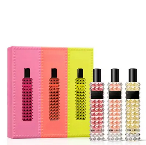 Decorative empty glass bottles in pink box, home decor accents with elegant design