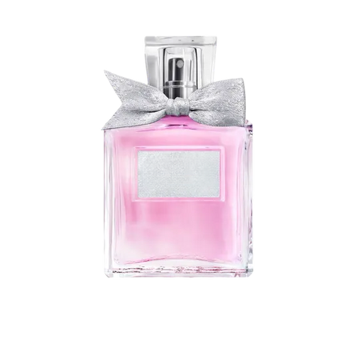 Empty decorative glass bottle with pink hue and silver bow, perfect for home decor
