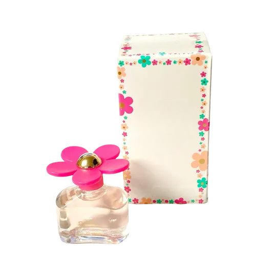 Empty decorative flower-top glass bottle for home decor, pink bloom lid, floral box