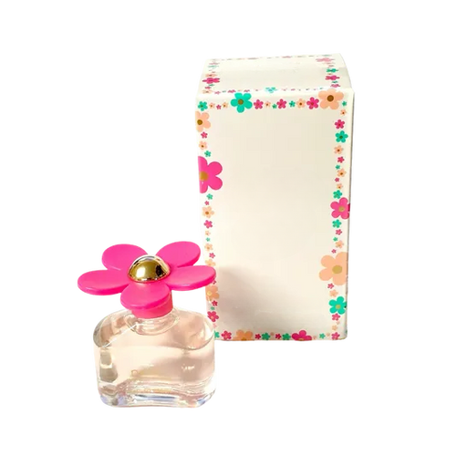 Empty decorative flower-top glass bottle for home decor, pink bloom lid, floral box