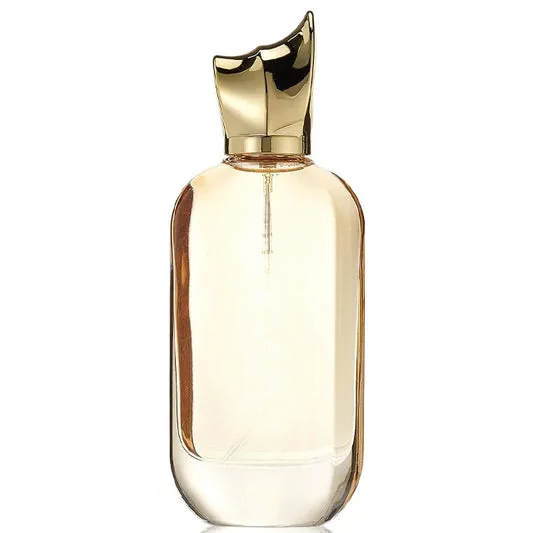 Empty decorative glass bottle with gold cap, elegant home decor accent