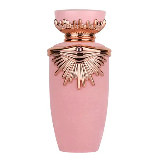 Pink decorative vase with gold sunburst design, empty home decor accent piece