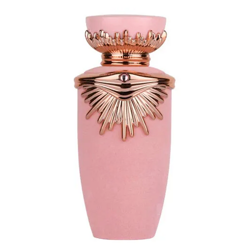 Pink decorative vase with gold sunburst design, empty home decor accent piece