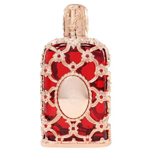 Empty decorative red glass bottle with cap, no liquid, for home decor