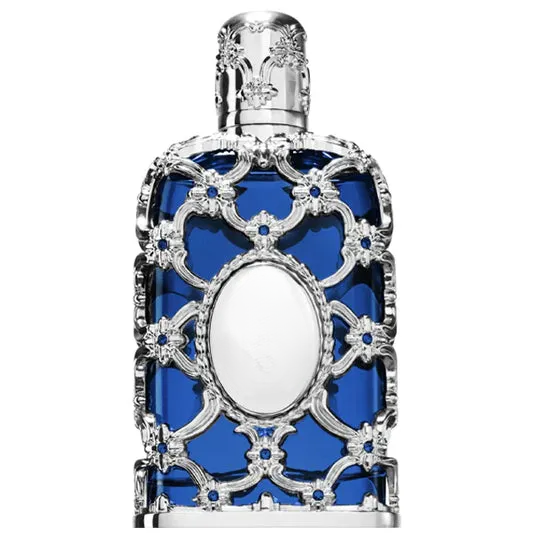 Elegant blue decorative glass bottle with ornate silver filigree, empty vase for home decor