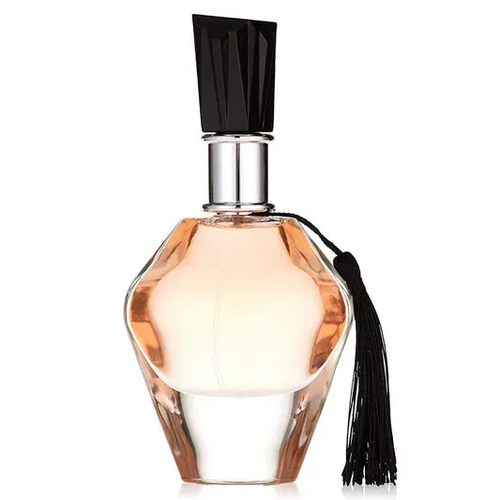 Empty decorative glass bottle with black tassel, elegant home decor accent